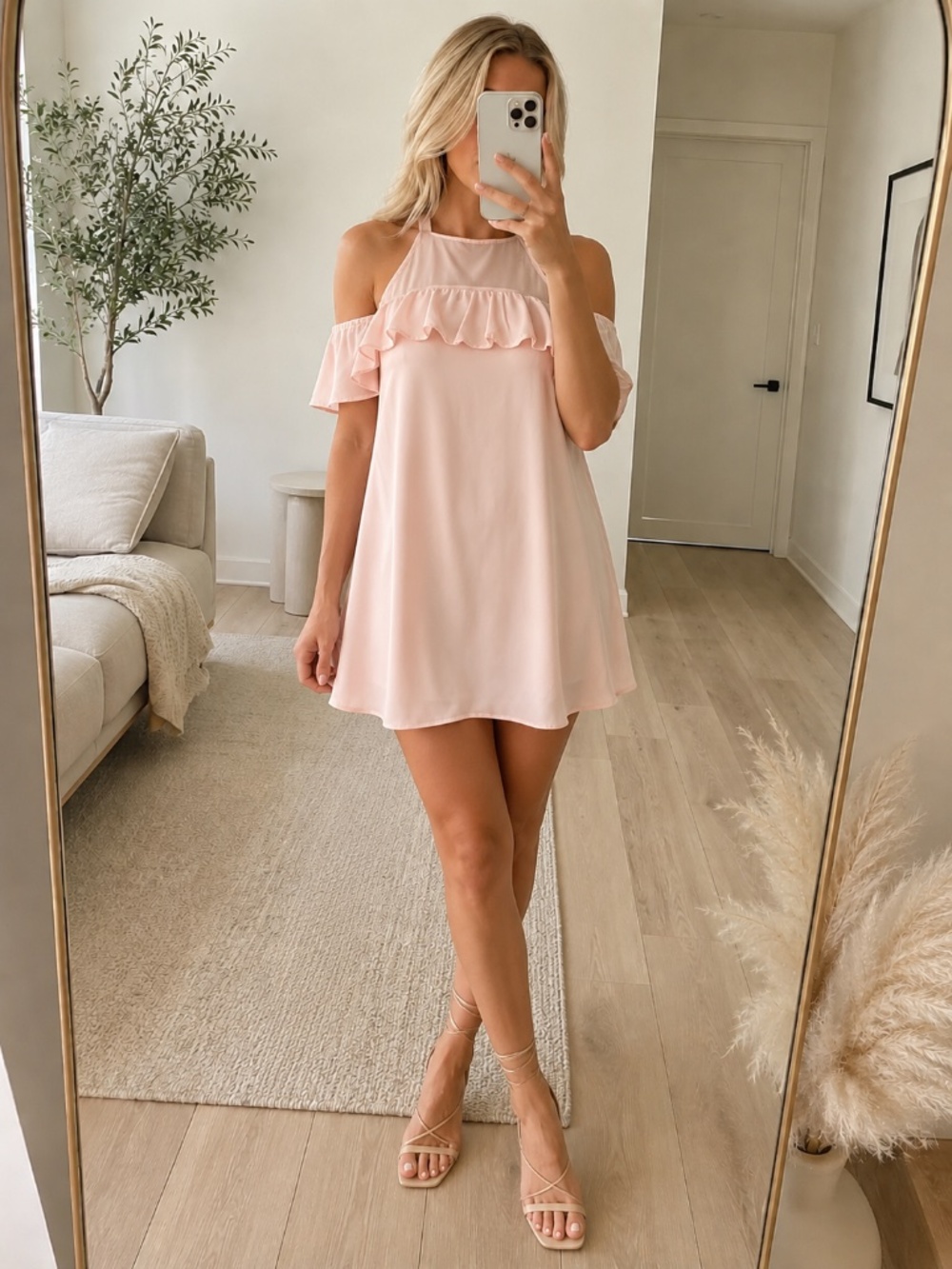 NWT Pink Ruffle Cold Shoulder Dress Medium